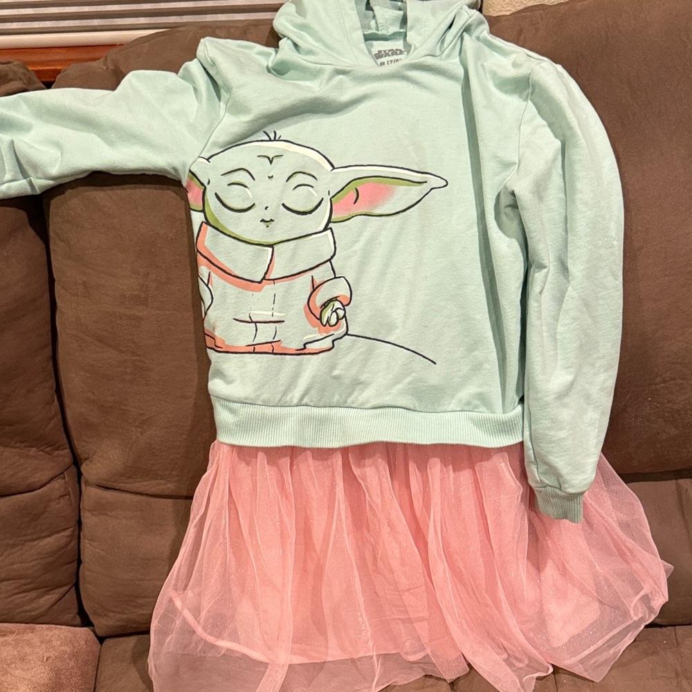 Mint Green Hoodie Grogu with Pink Tulle Skirt
